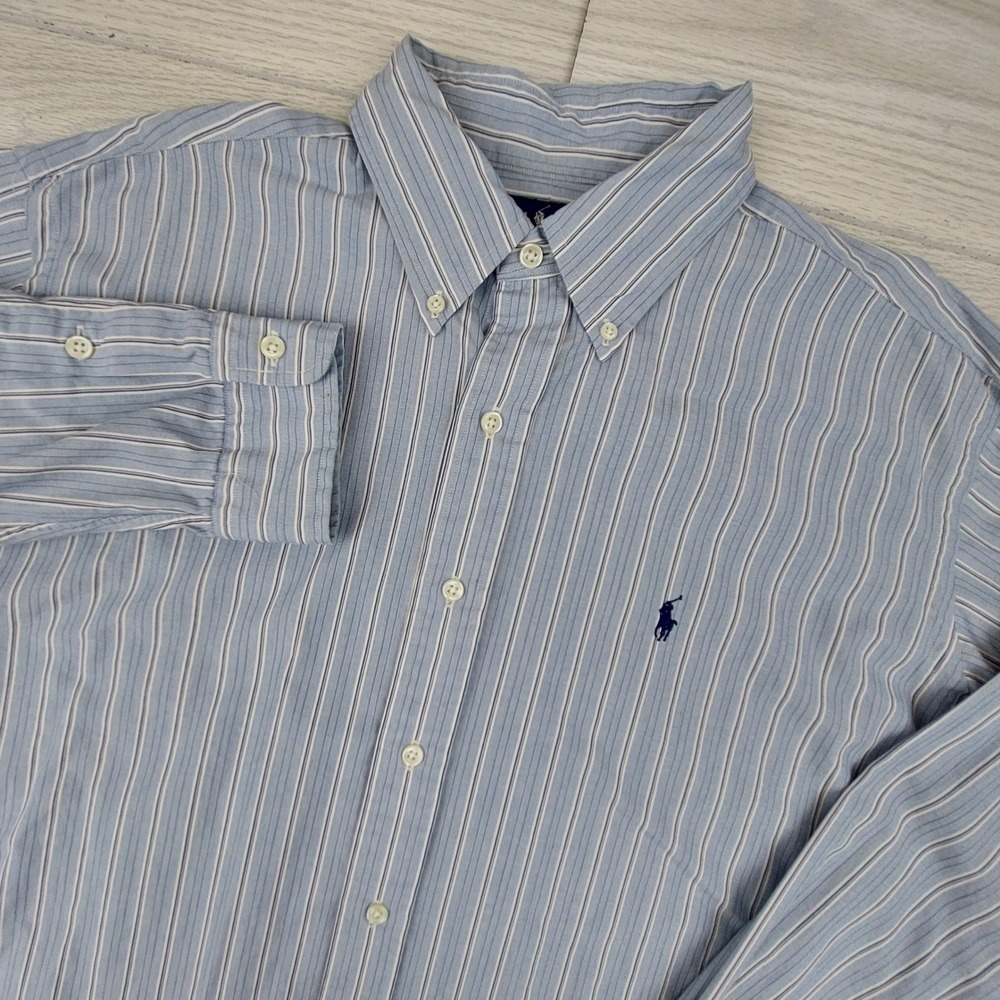 Ralph Lauren Button Down Shirt Mens XL Blue Striped Ellington Long Sleeve Cotton